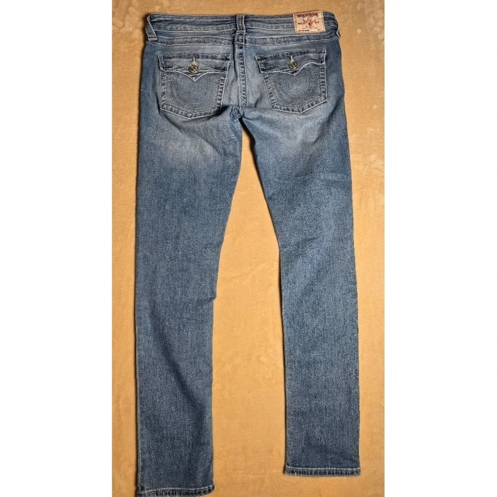 True Religion Skinny W Flp Mens Blue Jeans Size 34x31 M Wash faded Horseshoe 970